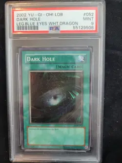 2002 Yugioh Dark Hole Super Rare PSA 9 Mint Legend of Blue-Eyes LOB-052 Unlimite - Image 1