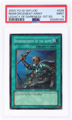 2003 Yu-Gi-Oh Legacy of Darkness 1st Edition Reinforcement the Army Sr PSA 9 - Image 1