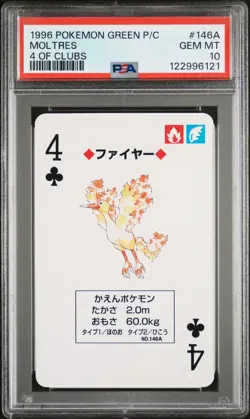 PSA 10 2026CERT MOLTRES 1996 POKEMON GREEN VERSION PLAYING CARDS 4 OF CLUBS 146A - Image 1