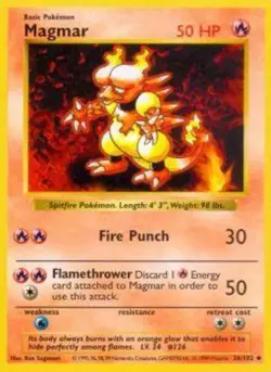 1x Magmar - 36/102 - Uncommon - Shadowless Edition Heavily Played Pokemon G1 - B - Image 1