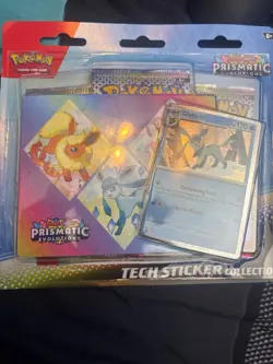 Prismatic Evolutions 3 Pack Blister Tech Sticker Collection Pokemon New Sealed - Image 1