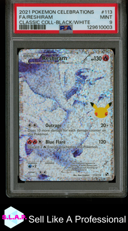 FA/RESHIRAM CLASSIC COLL-BLCK/WHITE POKEMON CELEB CLSC. COLL. 2021 113 PSA 9 - Image 1