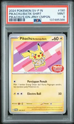 2024 POKEMON INDONESIAN SV-P PROMO #190 PIKACHU IN BATIK SHIRT PSA 9 - Image 1