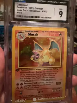 1999 Pokemon 1st Edition German Charizard Glurak CGC 9 Great Condition - Image 1