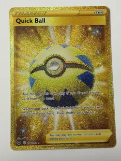 Quick Ball 216/202 Pokemon Sword & Shield Base Set Gold Holo Secret Rare NM - Image 1