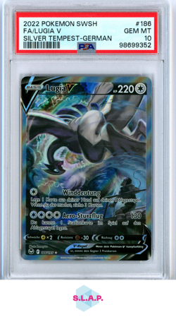 FA/LUGIA V SILVER TEMPEST-GER POKEMON SWSH SILVER TEMPEST 2022 186 PSA 10 - Image 1