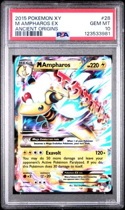 2015 POKEMON XY ANCIENT ORIGINS #28 M AMPHAROS EX PSA 10 - Image 1