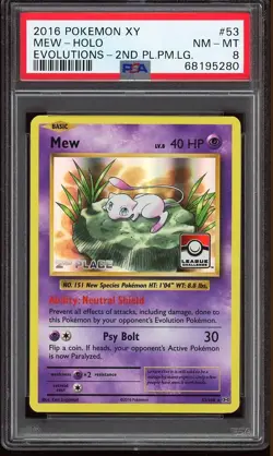 Pokemon Card PSA 8 Mew 53/108 Evolutions 2nd Place League Challenge Holo 2016 - Image 1