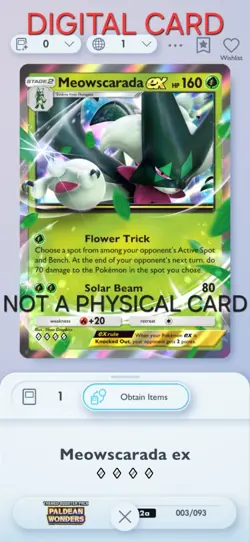 Meowscarada EX Pokemon Pocket Mobile Game Card Paldean Wonders Set ◇◇◇◇ Trade - Image 1