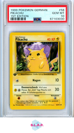 PIKACHU 1ST EDITION POKEMON GERMAN 1999 58 PSA 10 - Image 1