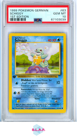 SCHIGGY 1ST EDITION POKEMON GERMAN 1999 63 PSA 10 - Image 1