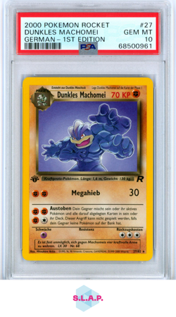 DUNKLES MACHOMEI GERMAN-1ST EDITION POKEMON ROCKET 2000 27 PSA 10 - Image 1