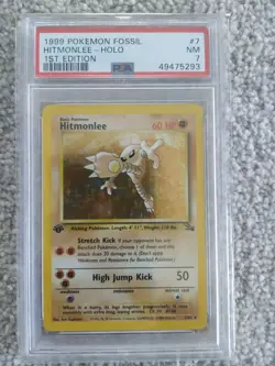 Hitmonlee Fossil Holo Pokemon Card 7/62 First Edition PSA 7 - Image 1