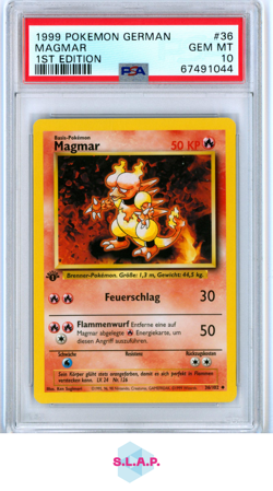 MAGMAR 1ST EDITION POKEMON GERMAN 1999 36 PSA 10 - Image 1