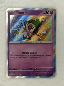 Pokemon TCG Mime Jr. Holo Shiny Rare Card 157/091 Scarlet Violet Paldean Fates - Image 1