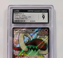 CGC 9 Great Tusk Ex Black Star Promo 72 Paldean Fates 2024 Pokemon Card Mint - Image 3