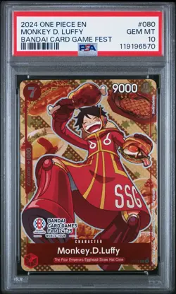 One Piece Monkey D. Luffy Promo P-080 Bandai Card Games Fest 24-25 PSA 10 - Image 1