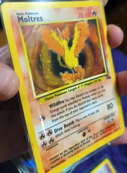 Pokemon TCG Moltres 12/62 Holo Rare Fossil WOTC Pokemon Card LP Back Damaged - Image 2