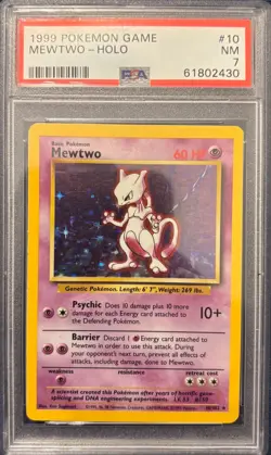 Pokemon PSA NM 7 Mewtwo 1999 Base Set Holo Unlimited Rare Card 10/102 - Image 1