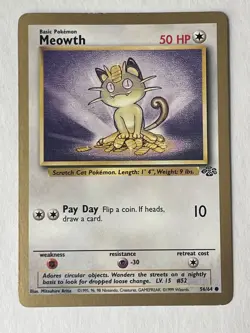 1999 Pokemon Gold Border Meowth TCG Card 56/64 Jungle Promo - Image 1