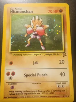 Pokemon TCG Hitmonchan Unlimited Rare Holo Card Base Set 8/130 NP NM/M - Image 1