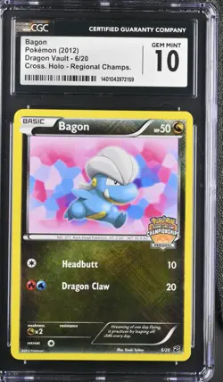 2012 POKEMON DRAGON VAULT - CROSS. HOLO - REGIONAL CHAMPS BAGON CGC 10 GEM MINT - Image 1
