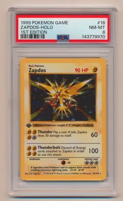 PSA 8 Pokemon Base Set 1st Edition Holo Rare Zapdos 16/102 NM/MINT Condition!! - Image 1