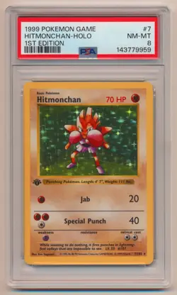 PSA 8 Pokemon Base Set 1st Edition Holo Rare Hitmonchan 7/102 NM/MINT Condition! - Image 1