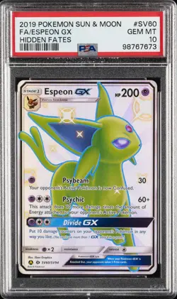 2019 POKEMON SUN & MOON HIDDEN FATES #SV60 FULL ART/ESPEON GX PSA 10 - Image 1