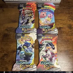 Cosmic Eclipse Sleeved Booster Pack Full Art Set Pokemon TCG Sun & Moon 4 Packs - Image 1