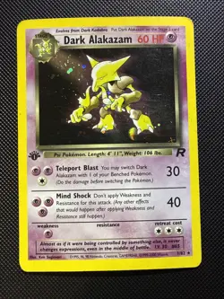 Pokemon TCG WOTC Team Rocket 1st Edition Holo Dark Alakazam 1/82 LP - Image 1