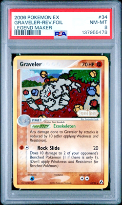 2006 POKEMON EX LEGEND MAKER 34 GRAVELER-REVERSE FOIL PSA 8 NM-MT - Image 1