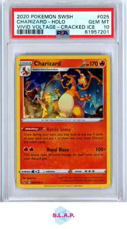 CHARIZARD POKEMON 25 2020 VIVID VOLTAGE CRACKED ICE HOLO EN PSA 10 - Image 1