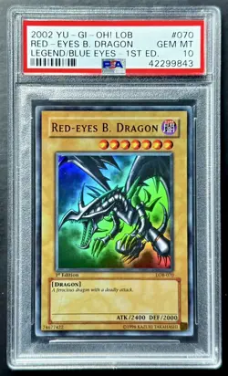 2002 Yugioh RED-EYES B. DRAGON 1st Edition LOB-070 Asian English PSA 10 Gem Mint - Image 1