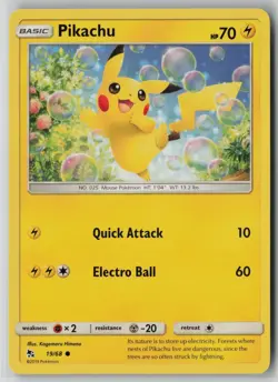 Pikachu 19/68 Pokemon Hidden Fates Common Moderately Played Card (MP) - Image 1