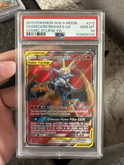 Pokemon Tag Team Charizard & Braixen GX 212/236 PSA 10 Cosmic Eclipse Sun & Moon - Image 1