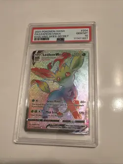 PSA 10 2021 Pokemon Evolving Skies Leafeon VMAX 204/203 Full Art Rainbow Secret - Image 1