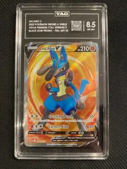 2022 POKEMON SWORD & SHIELD BLACK STAR PROMO #SWSH213 LUCARIO V FULL ART TAG 8.5 - Image 1