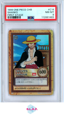 SHANKS FIRST STAGE ONE PIECE CARDDASS HYPER BATTLE FIRST STAGE 1999 C14 PSA 8 - Image 1