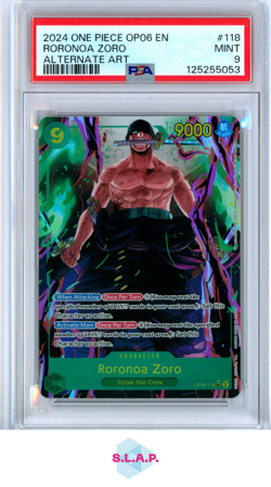 RORONOA ZORO 2024 ONE PIECE OP06 #118 ALTERNATE ART ENGLISH PSA 9 - Image 1