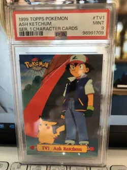 Pokemon Topps Card Ash Ketchum PSA 9 Mint, Series 1 Character Cards #TV1, 1999 - Image 1