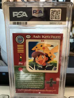 Pokemon Topps Card Ash Ketchum PSA 9 Mint, Series 1 Character Cards #TV1, 1999 - Image 2