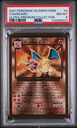 Celebrations Metal Card Charizard BS4 & Pikachu BS58 Ultra Premium Promo PSA 8 - Image 2