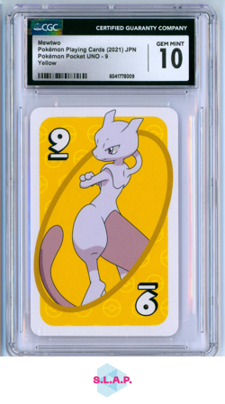 MEWTO POKEMON PLAYING CARDS UNO 2021 POKET UNO YELLOW 9 CGC 10 - Image 1