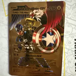 Captain America And Braviary Gx Gold Foil💥Fan Art 💥Rare Card NM - Image 2