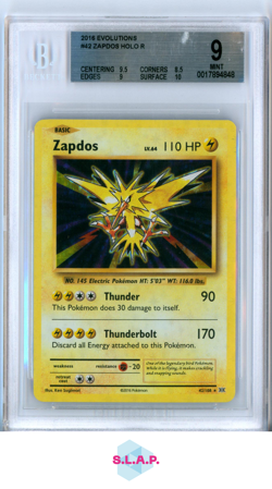 ZAPDOS HOLO R 2016 POKEMON XY EVOLUTIONS 42 BGS 9.0 - Image 1