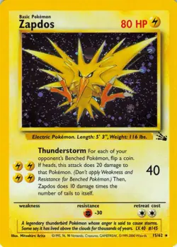 Zapdos - Holo - 15/62 Fossil Set - WOTC - Pokemon TCG - 1999 - Image 1