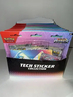 Pokemon Prismatic Evolutions Tech Sticker Collection(Lot Of 12) W/Display - Image 1