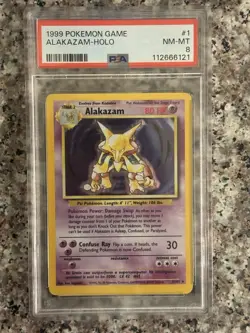 1999 POKEMON BASE SET UNLIMITED #1 ALAKAZAM-HOLO PSA 8 - Image 1