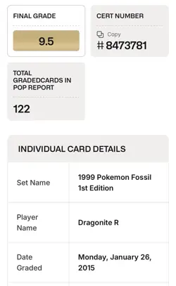 Dragonite Pokemon 1999 Fossil 1st Edition Non Holo Rare 19/62 WOTC BGS 9.5 GEM - Image 3